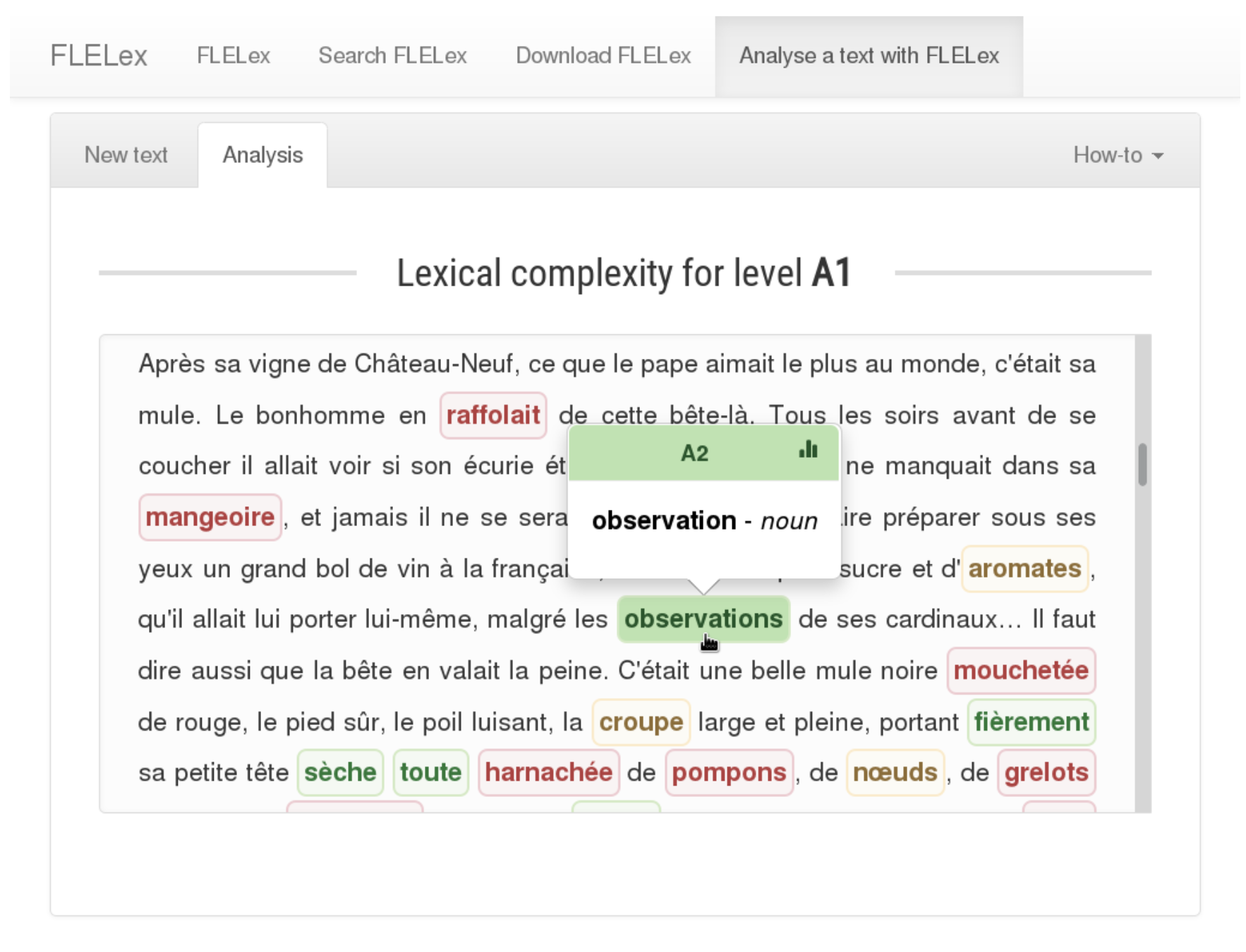 First version of a tool for analyzing lexical complexity